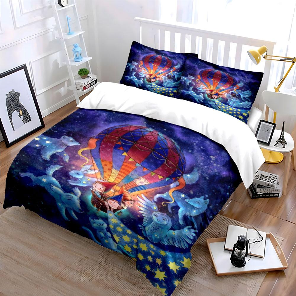 Fantasy Air Balloon Set Bedding Set with 1 Duvet Cover 2 Pillowcases Single Double King Queen Gift