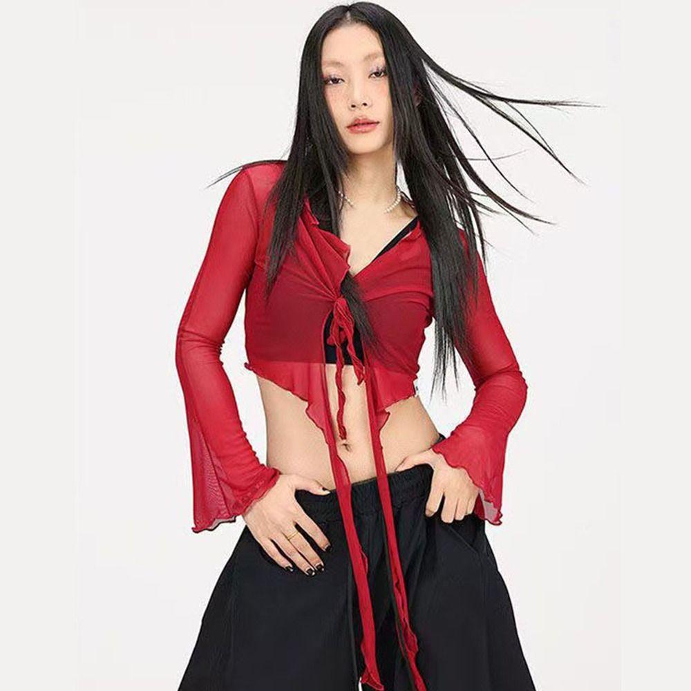 See Through Jazz Dance Scarf Streetwear Y2K Belt Jeans Pants Decor Waistband
