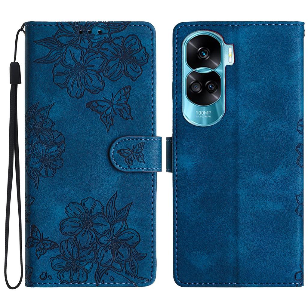 For Honor 90 Lite 5G/X50i 5G Case Butterfly Flower PU Leather Phone Cover Hand Strap Wallet Purse
