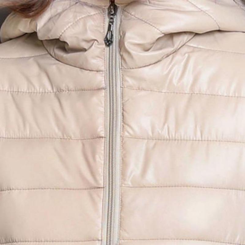 Women Fall Winter Coat Padded Hooded Thick Long Sleeve Warm Solid Color Smooth Slim Fit Zipper Closure Pockets Cardigan Lady Cotton Coat Jacket