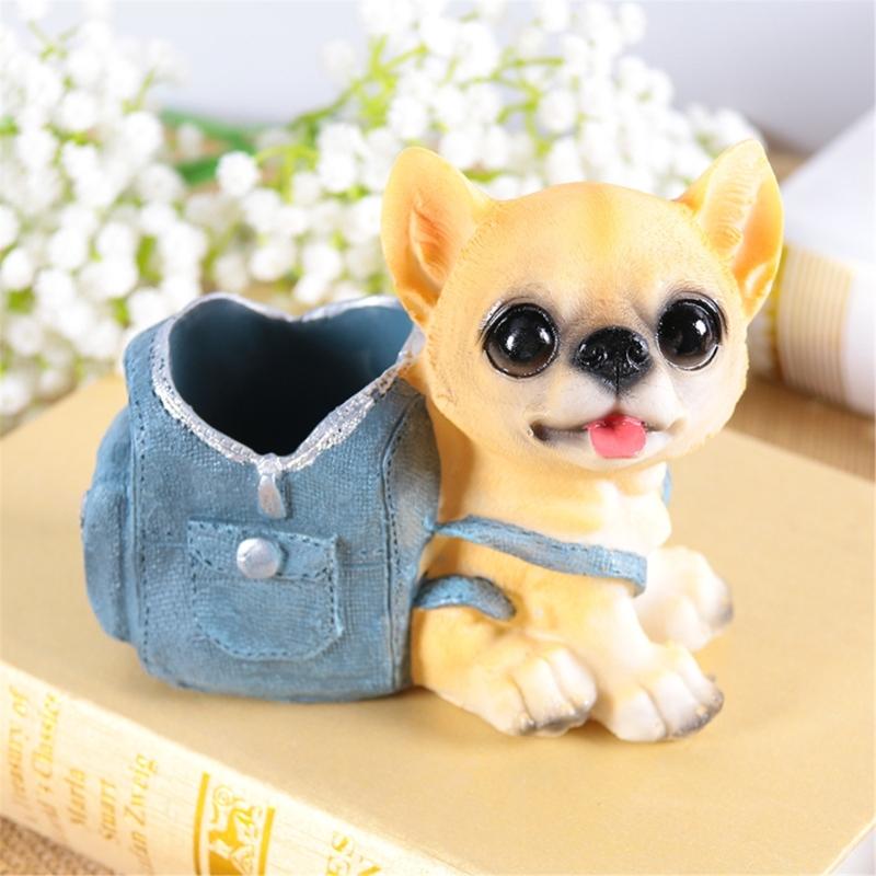 Dog Shape Pen Cup Resin Pencil Cup Desktop Pen Stand Makeup Brush Organizers Storage Box Table Ornament for Office Desk