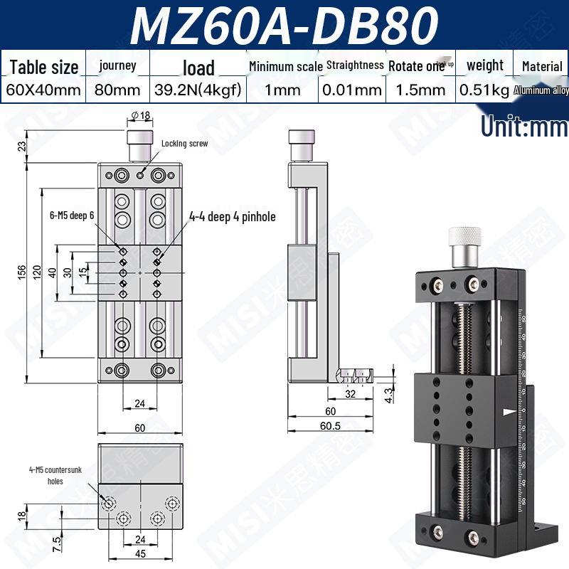 Heavy Load Precision Linear Slide Table with Fine-tuning Screw Rod - 50/80/100 Stroke