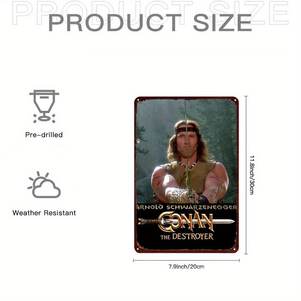 Hisun Tin Sign HD Tin Sign Conan The Destroyer Arnold Schwarzenegger Vintage Movie Poster Retro Metal Wall Art for Man Cave Home Theater Decor