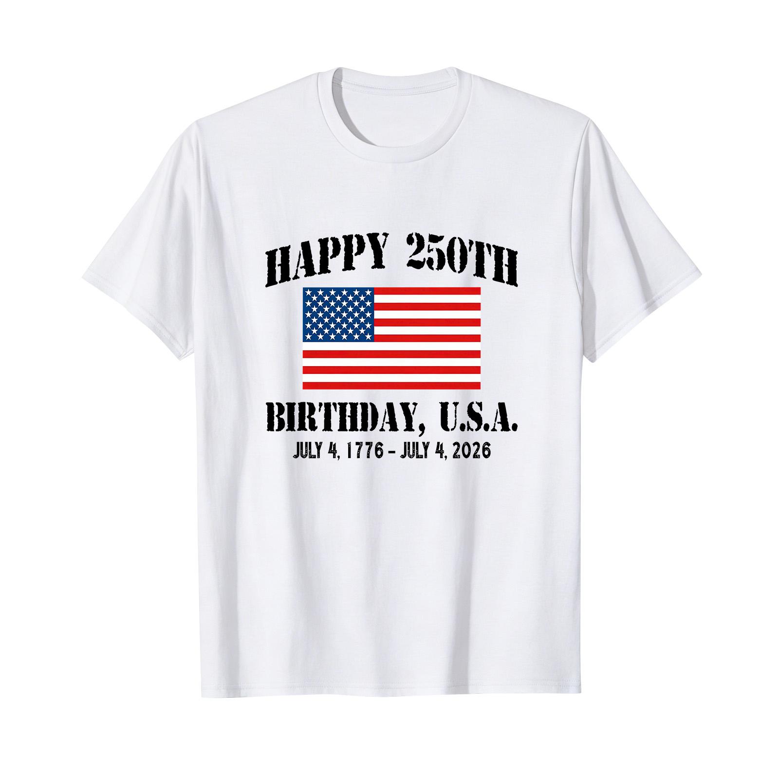 

Mens Short Sleeve Crew Neck T Shirt with Printed USA Flag and 250th Birthday Graphic Casual Fit Top XL білий