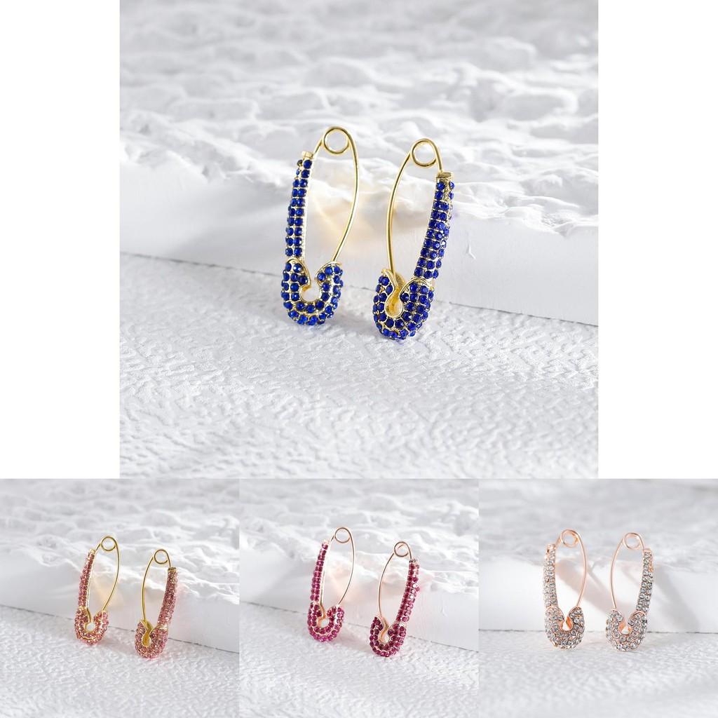 Trendy Asymmetric Colorful Pin Earrings With Rhinestones In Multiple Colors