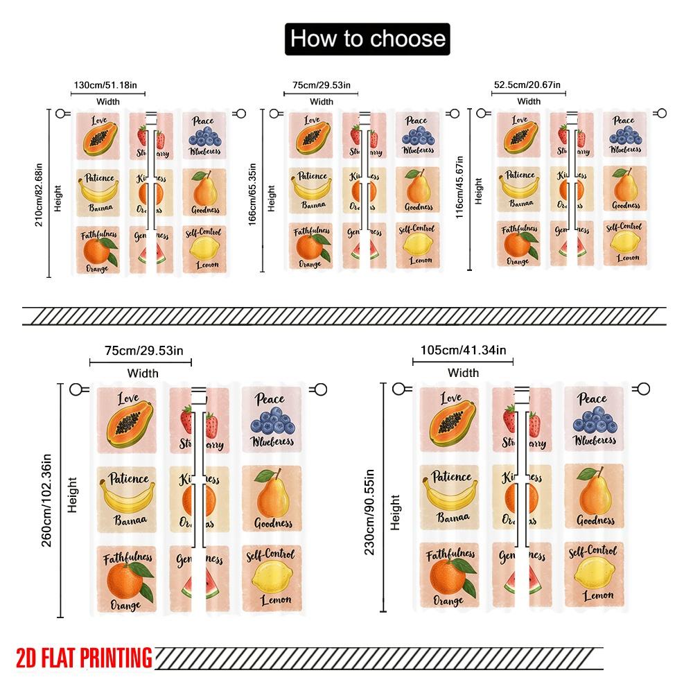 2pcs 2D flat printing Scene Curtains Love Joy Peace Fruit 100% Polyester Without Electricity Birthday Party for Bedroom Office