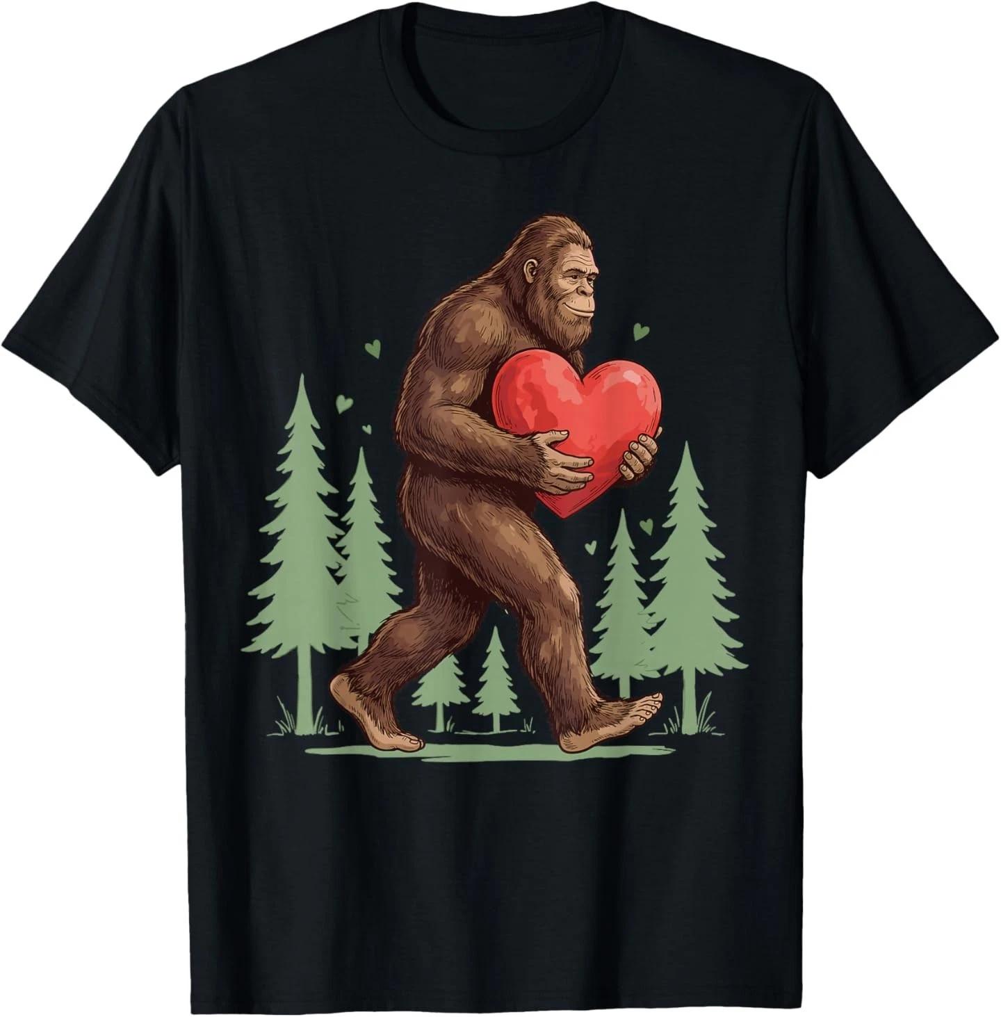 Funny Bigfoot Heart Love Valentines Day T-Shirt 2XL
