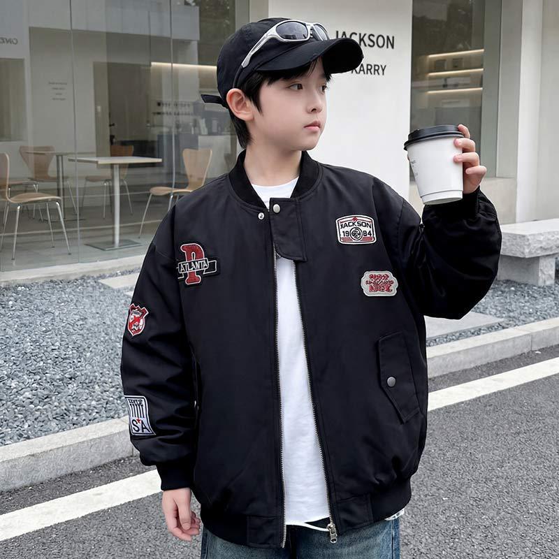 Spring & Autumn Korean Kids' Set: Trendy Boys' Street Style Jacket & Baseball Uniform for Middle and Big Children.