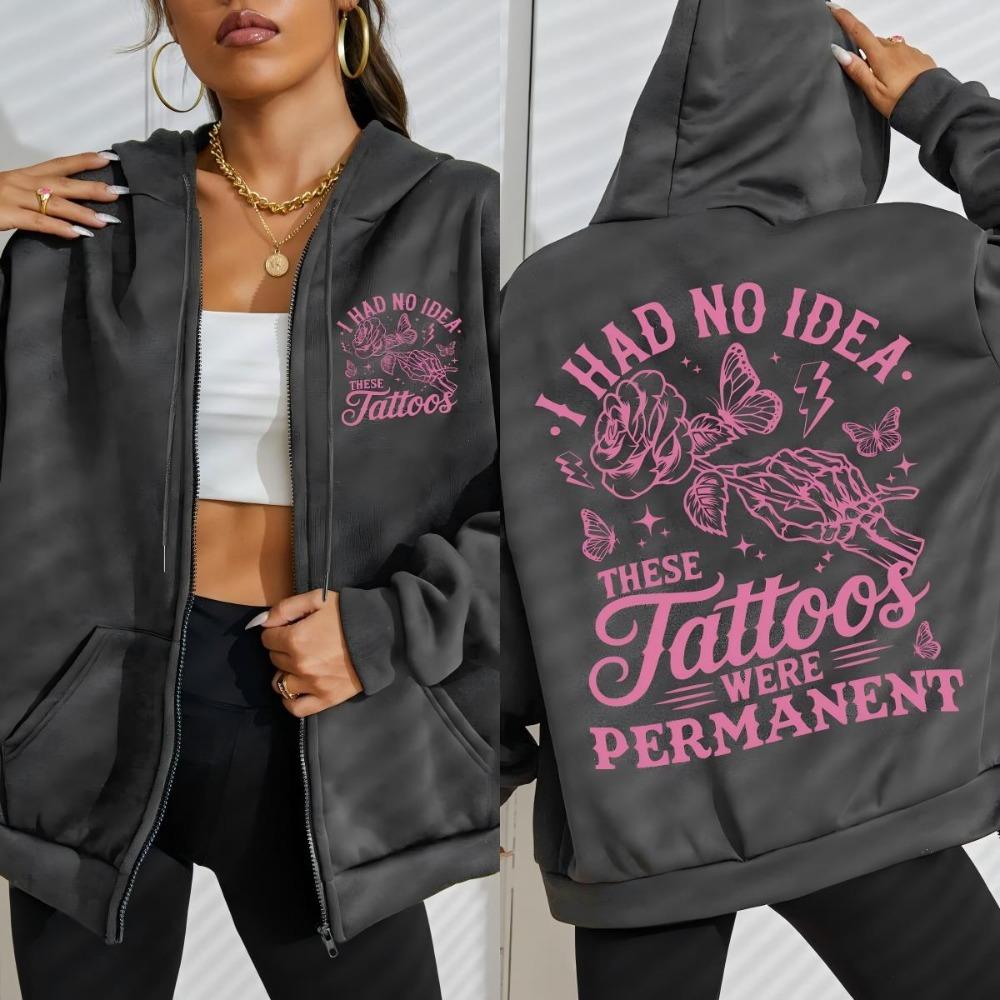 Skeleton Arms And Flowers Print Zipper Hoodie Woman Oversize Hoody Autumn O-Neck Streetwear Casual Fleece  Clothing