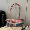New Lace Plaid Versatile Shoulder Cloth Bag Handheld Student Underarm Baguette Women's Large Capacity