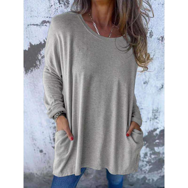 IHUASU Women's Fashion Casual Long Sleeve Autumn Winter O-Neck Blouses & Shirts Elegant