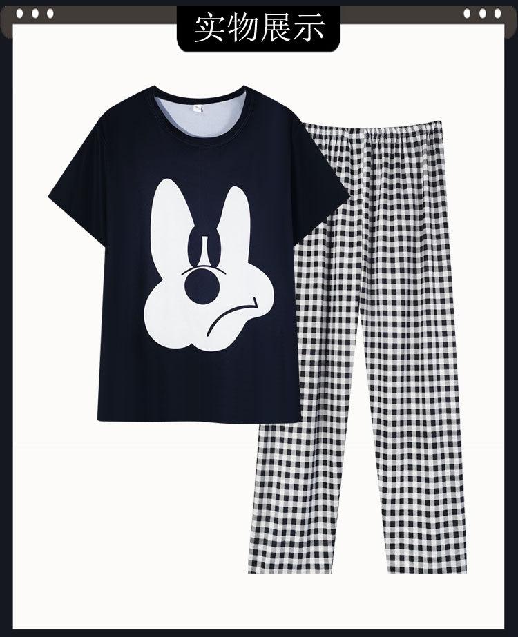 Cartoon Mickey Korean Plaid Control Pajamas Women's Summer Simple Casual Round Neck Short-sleeved Loungewear Suit Can Be Worn Outside