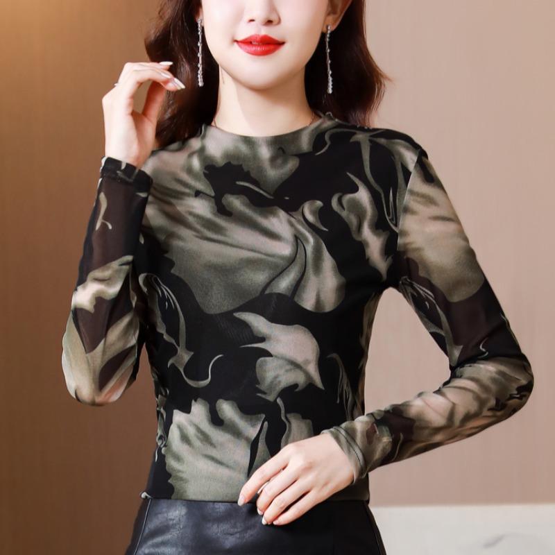 Printed Niche Top for Women Long-sleeved Autumn and Winter Large-size Mother T-shirt Design Sense Base Blouse