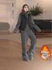 2025 Women's Plus Velvet Warm Hooded Sweatshirt & Long Pants Two-Piece Set: Casual Autumn/Winter Sportswear.