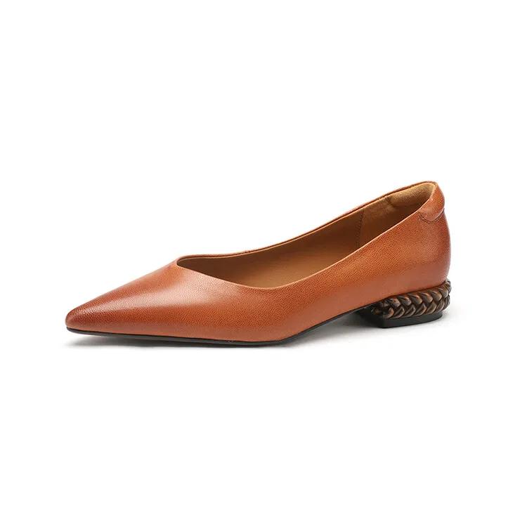 Fashion NEW Autumn/Spring Women Pumps Genuine Leather Shoes for Women Pointed Toe Low Heel Shoe Concise Slip-on Plus Size Handmade Shoes