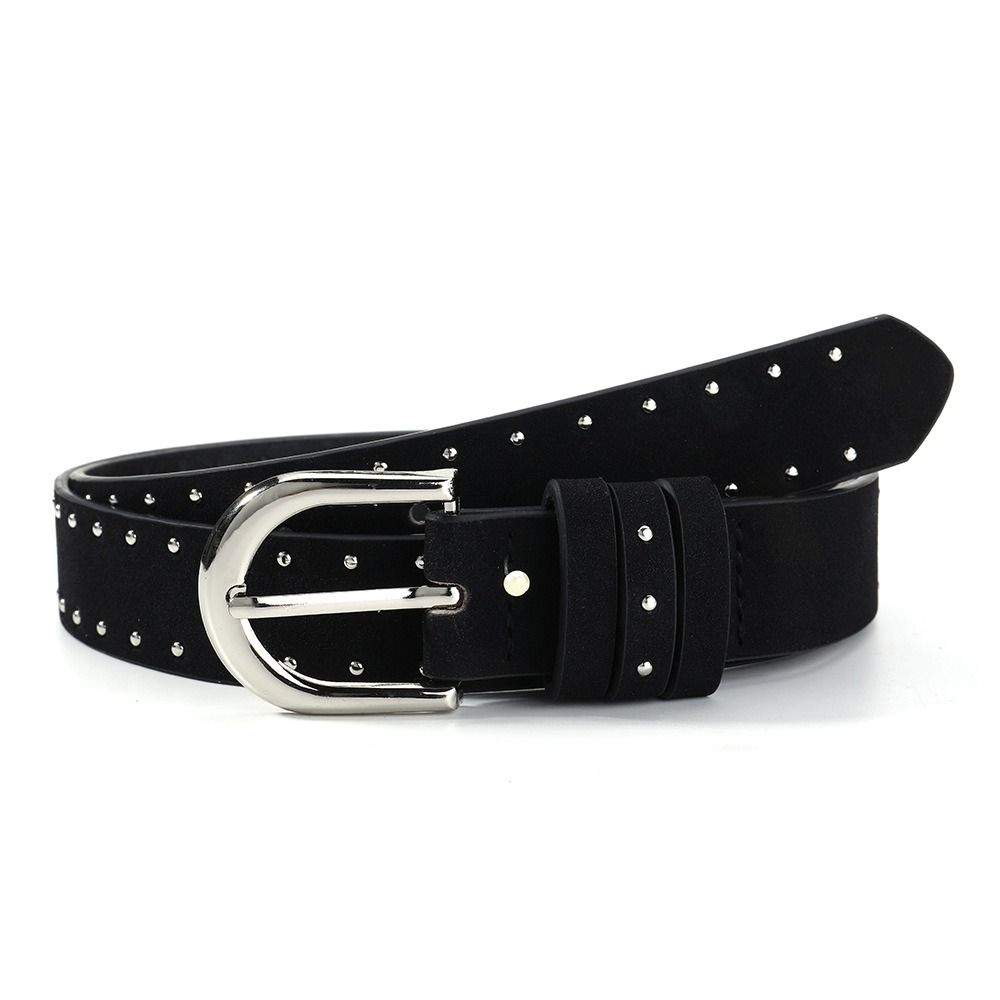 Black Suede Rivet Belt Metal Y2K Belt Fashion Pin Buckle Waistband  Female