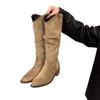 Boots Women's 2025 New Autumn Brown Boots Maillard Pointed Thick Heel Knee Boots
