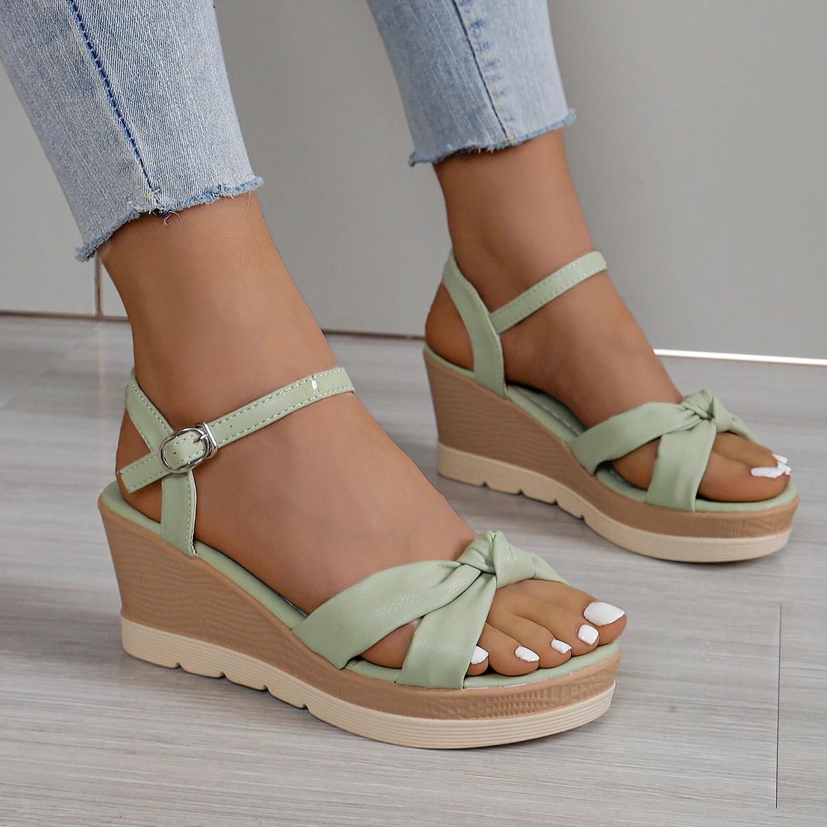 

Новые пикантные римские туфли, женские сандалии на танкетке с открытым носком и толстой подошвой, летние модные повседневные элегантные модные туфли на высоком каблуке, НЕТ:516-2 35