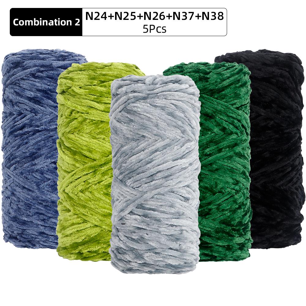 5pcs Soft Polyester Velvet Yarn Set - Luxurious Chenille Yarns, DIY Knitting & Crocheting for Crafts, Hats, Blankets, Scarves