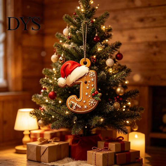 Reusable Acrylic Snowflake Berry Ornaments 2D Flat Christmas Ornaments, Gingerbread Letter Pendant with Santa Claus, Decorative Cookie Initial