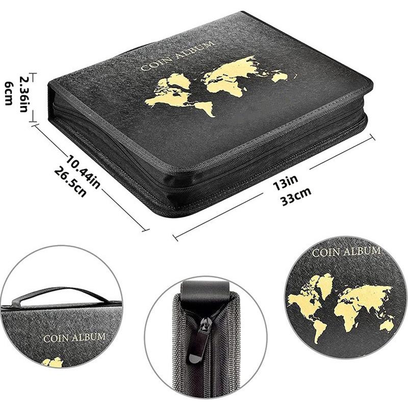 Set portabil de colecție de monede, cu buzunare multiple Pvc, album de cărți filatelice cu frunze libere, cu protecție cu fermoar