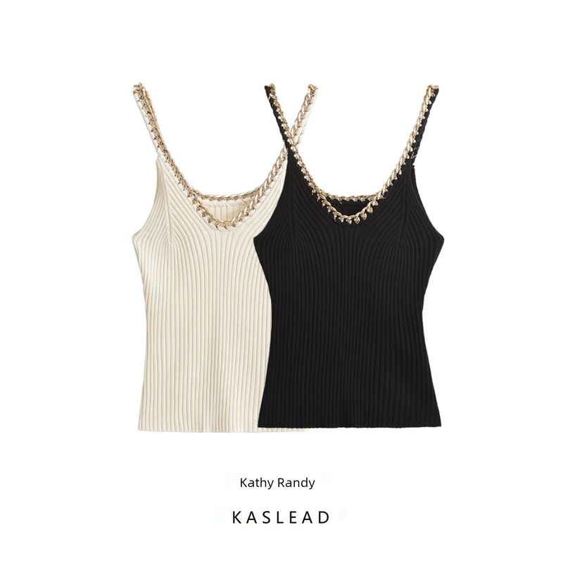 Kaslead New Arrival Women's Clothing Fashion Style Fashion All-Match Casual Metal Knitting Sling Tops 4192017