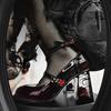 7CM Fashion Burgundy Platform Pumps Women High Heels Buckle Strap Mary Jane Shoes Lady Goth Heeled for Party 18 Girls' Gifts