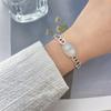 S925 Sterling Silver Korean Style Diamond & Mother-of-Pearl Pig Nose Open Bangle