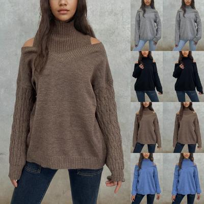 Women's Stylish Off-the-shoulder Half Turtleneck Sweater Loose And Large