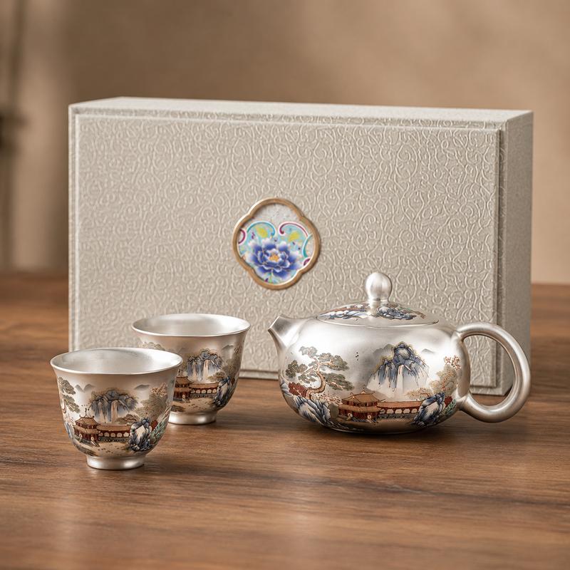 Gilded 999 Silver Ceramic Tea Set