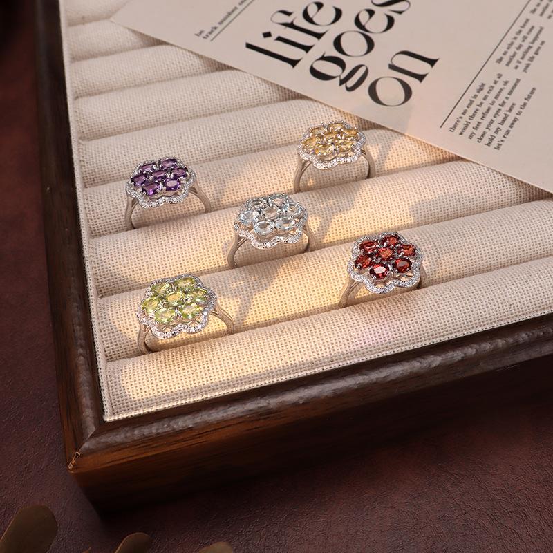 S925 Sterling Silver Leaf Ring For Women European Fashion Natural Peridot Crystal Jewelry High Sense Minimalist Finger Ornament