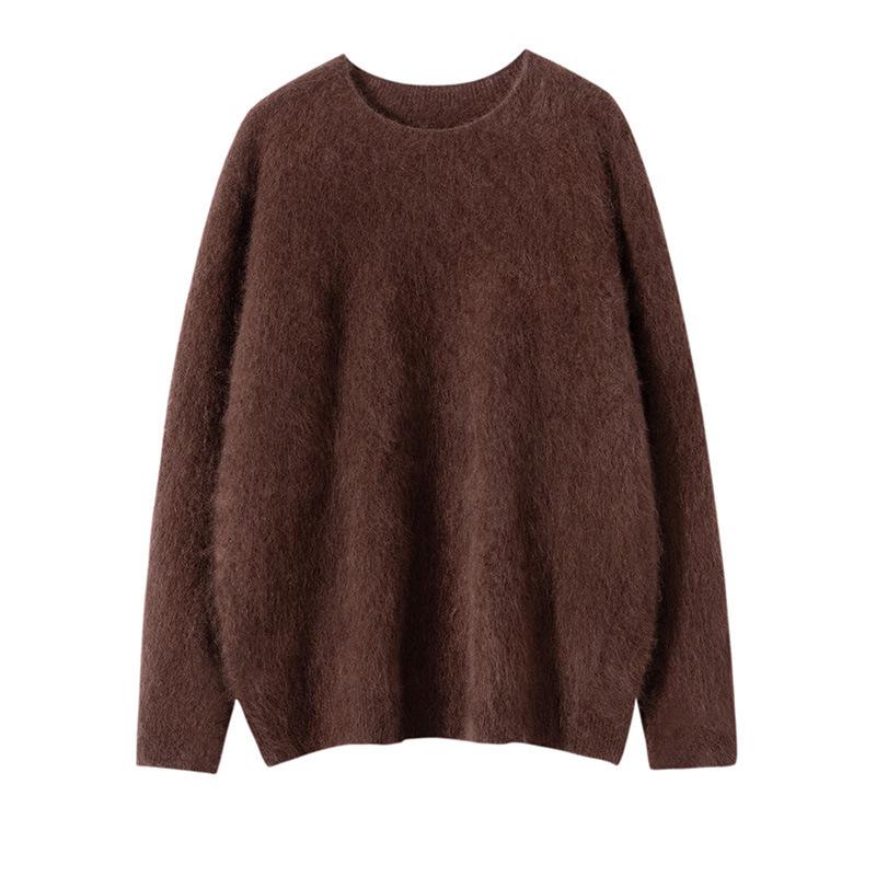 Seamless Cashmere Women's Loose Brushed Sweater - Round Neck Pullover Base Layer Jacket