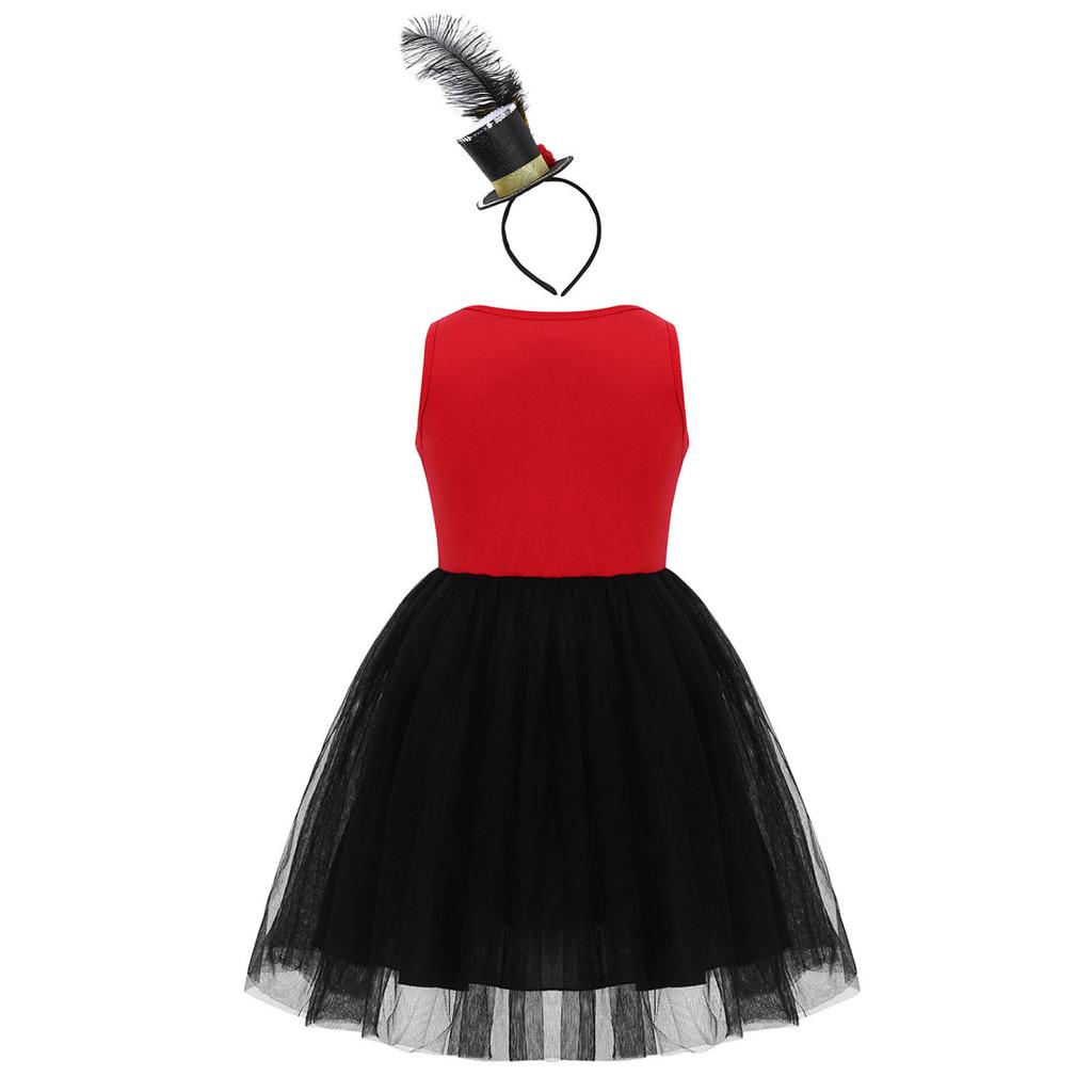 Kids Girls Sleeveless Bowtie Mesh Tutu Dress For Halloween Christmas Cosplay Birthday Party Fancy Dress Up