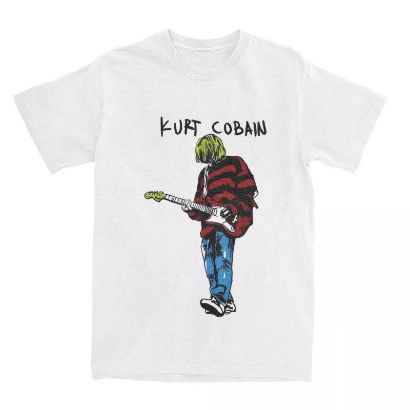 Unisexs Women Kurt Guitar TShirts stripey Cobain Cotton Tops Summer Vintage Short Sleeve T Shirt O Neck Harajuku Tshirt Big Size