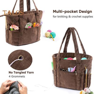 Knitting Bag Yarn Storage Organizer with Zipper Large Capacity Multipurpose Portable Knitting Tote Crochet Hooks Organizer