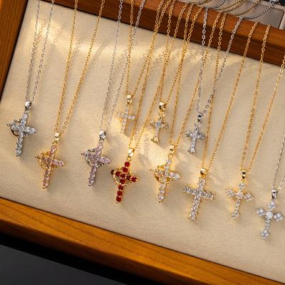 Stainless Steel Chain Fashion Luxury Zircon Cross Pendant Necklaces for Women Men Cool Gold Silver Color Cross Jewelry Gifts