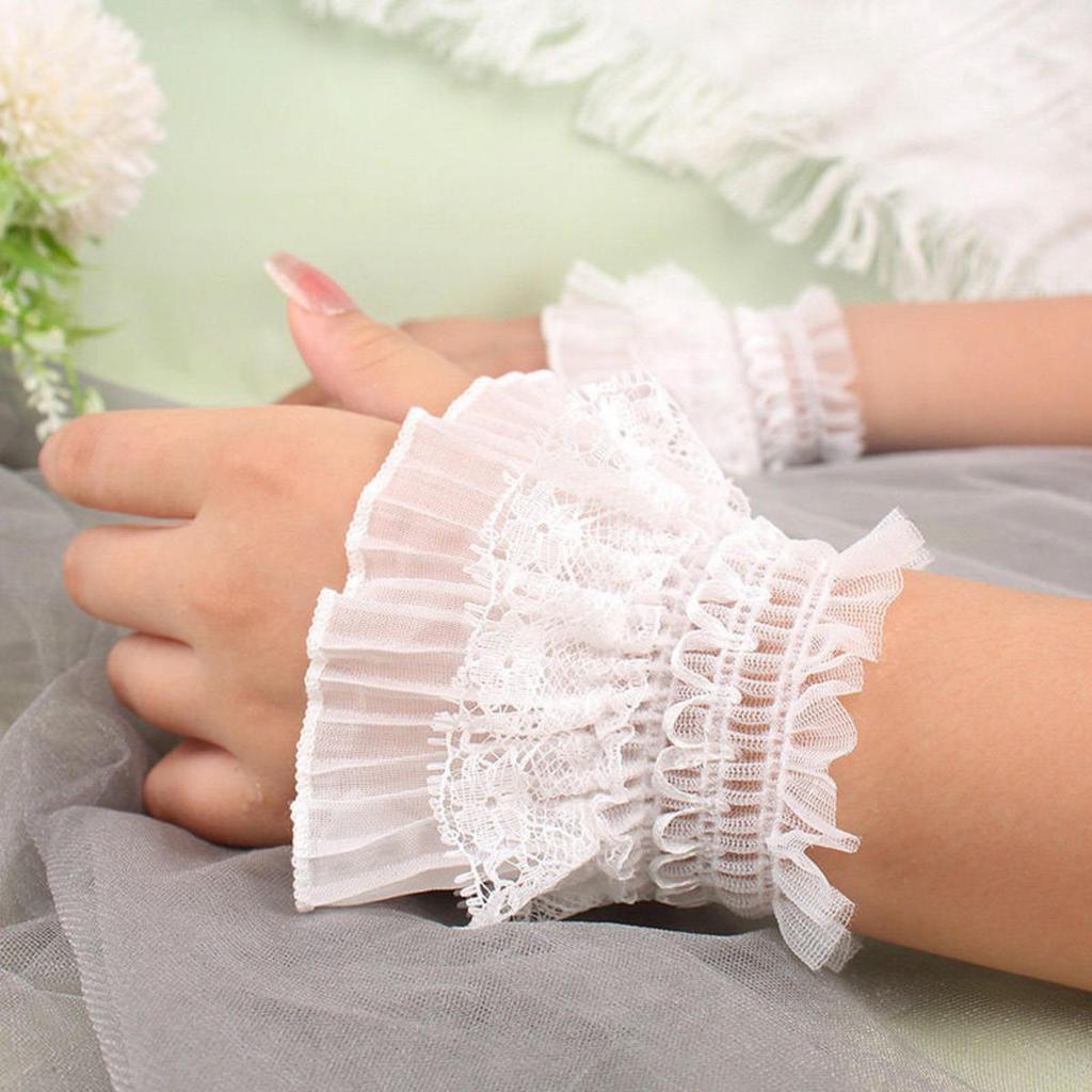 Short Multi Layer Lace Fake Sleeves Girl Ruffle Decoration Wrist Cuffs Fingerless Wedding Bridal Gloves Maid Cosplay Bracelet