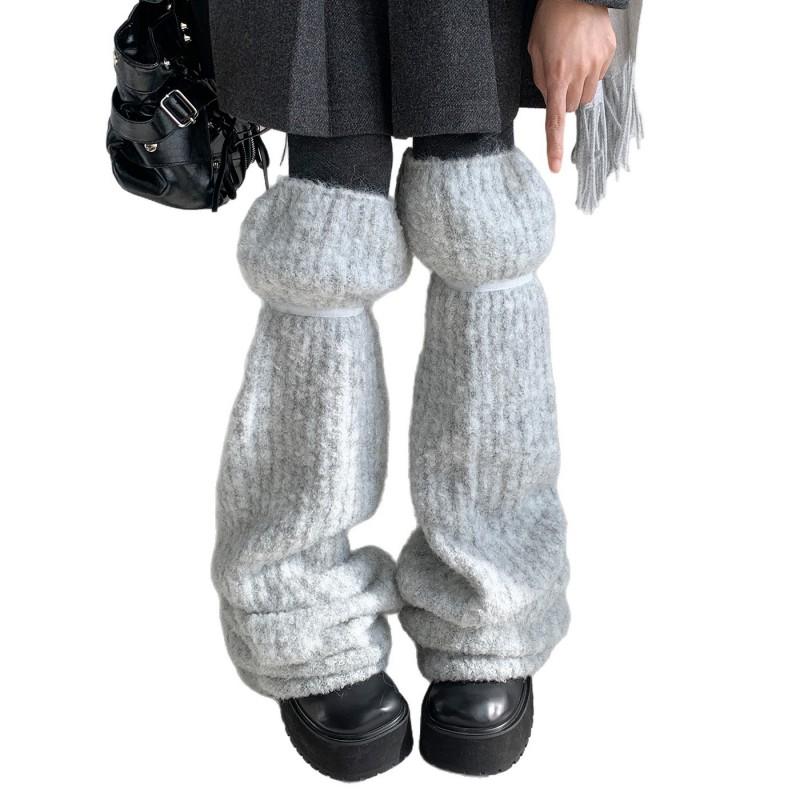 Dicke warme Beinwärmer für Damen Gestrickte Wadenstrümpfe Mit Umgeschlagener Manschette Japanischer Stil Baumwollmischung Anti-Rutsch Stapel