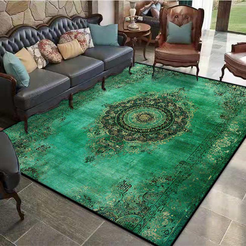 

Зеленый Персидский Ковер Украшение Гостиной Спальни Нескользящий Коврик для Пола Легко Чистить Ковры для Зоны Дивана Ковры для Гостиной Моющиеся Входные Коврики 60*90cm