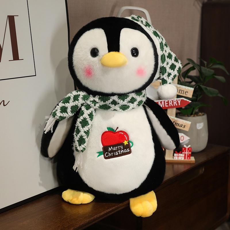 Cartoon Christmas Penguin Plush Toys Lovely Penguin Wear Christmas Hat Scarf Dolls Stuffed Soft Pillow Baby Girls Birthday Gift