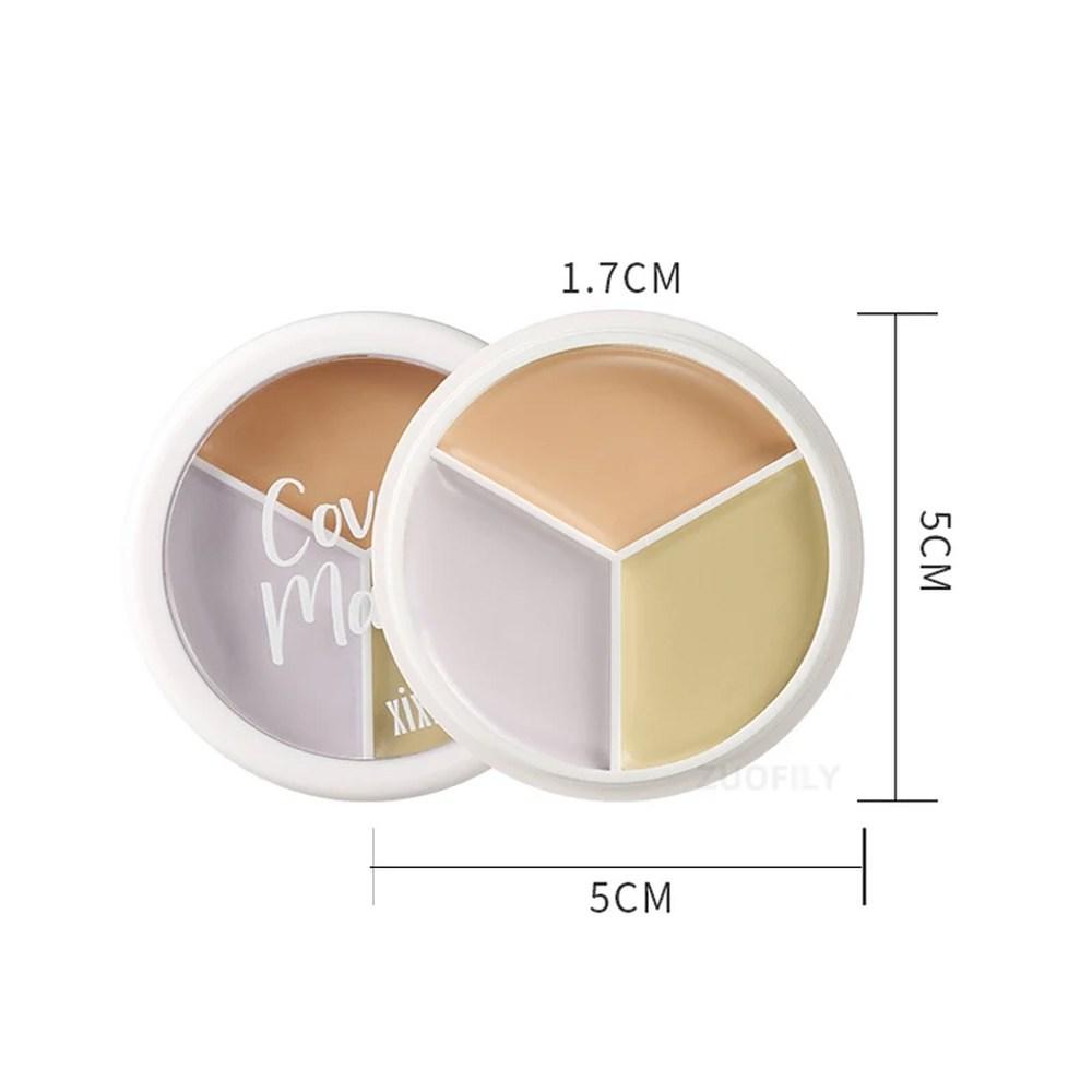 Foundation Palette Cream Base Concealer 3 Colors Coverage Acne Spots Dark Circles Face Moisturizing Makeup Cosmetics, 1 Piece