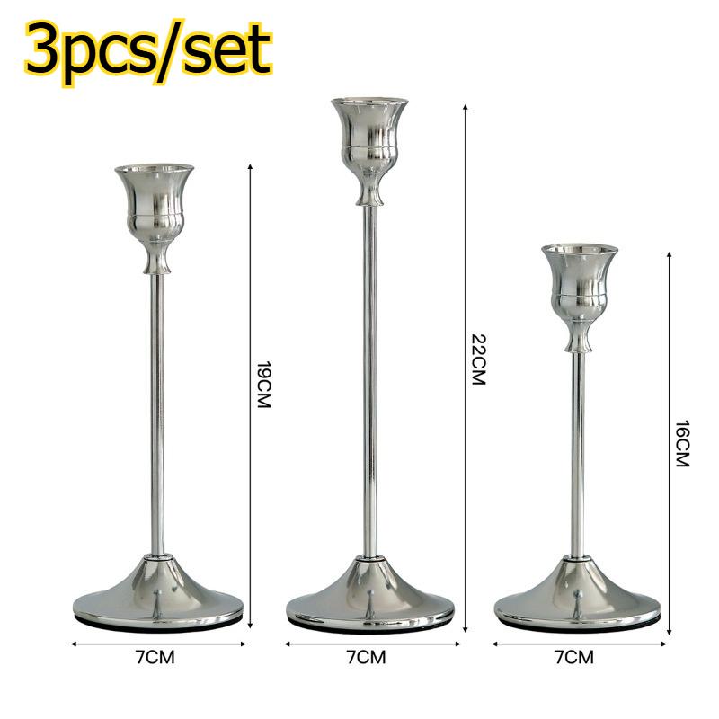 

3pcs/set Creative Iron Electroplated Candle Holder Metal Ornament Romantic Dining Table Decor Prop Candlestick Set серебряный