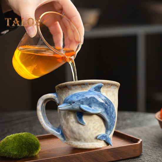 Octopus Coffee Mug 3D Sea Turtles Mermaids Whales Dolphin Water Cup for Sea Lovers Handmade Ocean Creature Statue Cup Gifts for Ocean Enthusiasts