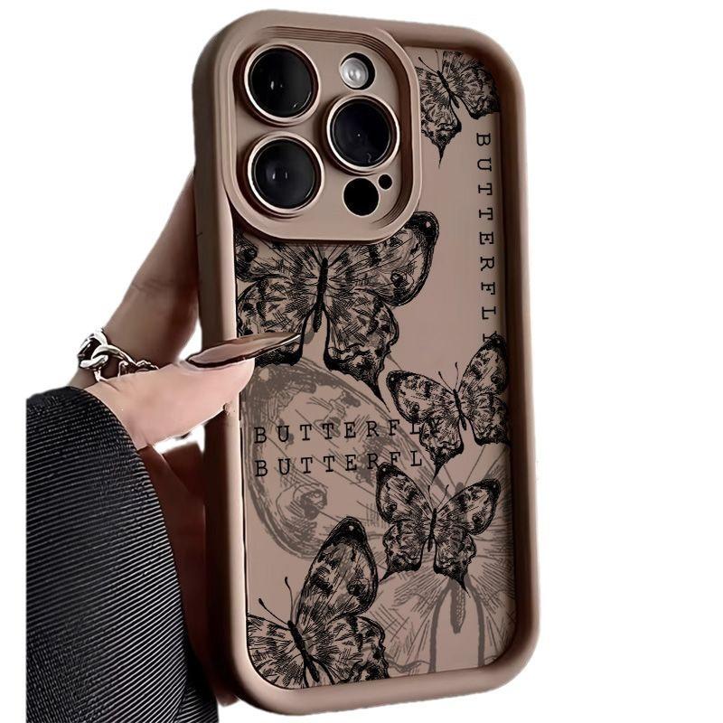 Retro Butterfly iPhone Case for 11, 12, 14, 15, 16 Pro Max - Transparent & Drop-proof