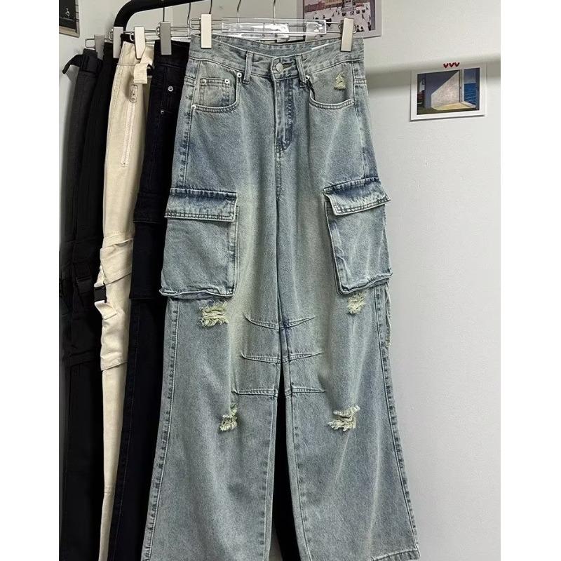 Men's American Retro Wide-Leg Workwear Jeans - Loose Fit, High Street Fashion for Fall & Winter
