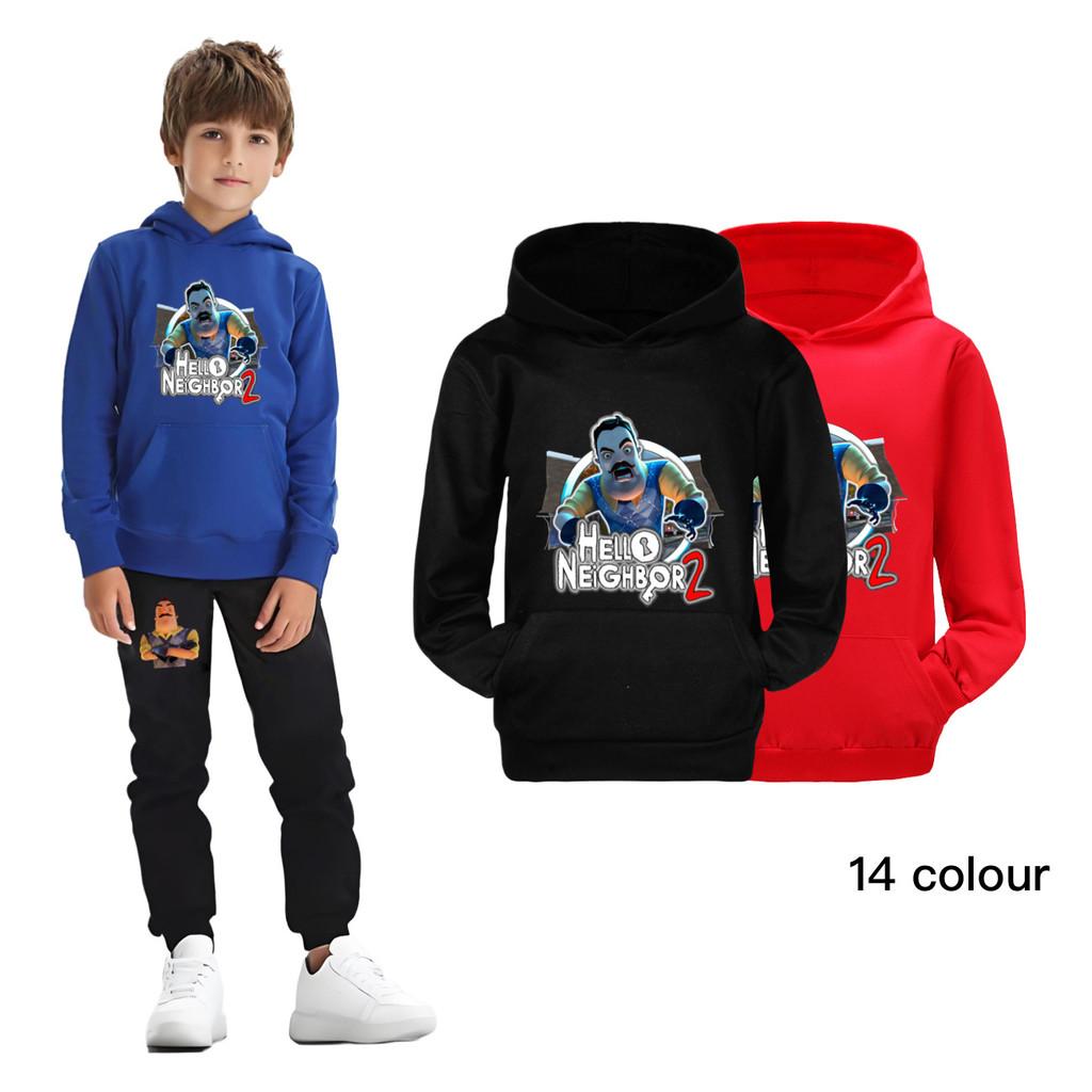 4262 Bambini Ragazzi Ragazze HELLO NEIGHBOR Felpe con Cappuccio in Cotone Stampato a Maniche Lunghe con Tasca