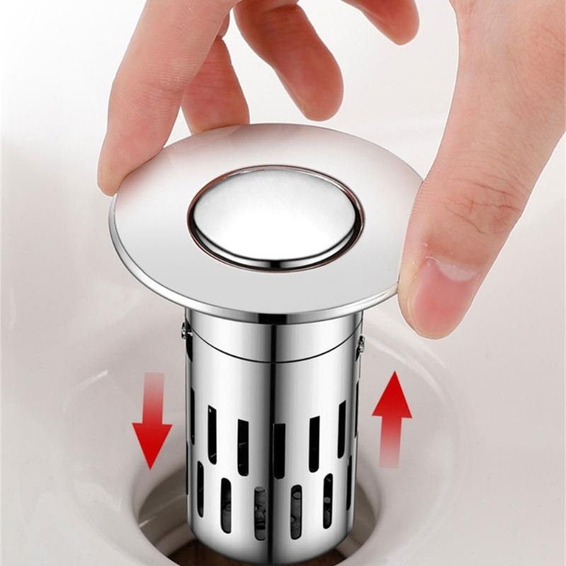 Bathroom Sink Stoppers with Popup Design & Removable Steel Strainer Basket Hair Catcher Home Bathroom Accessories