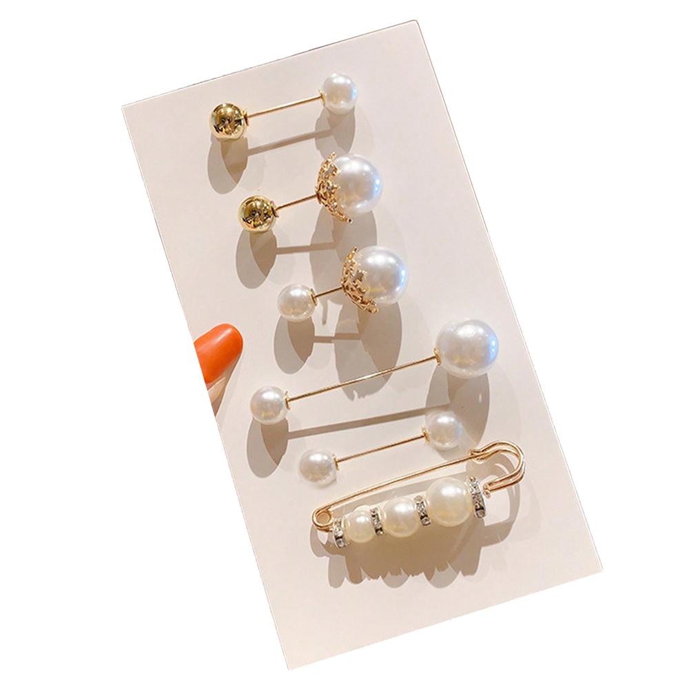 

6Pcs/1set Brooch Set Big Beads Fashion Clothing Brooches for Women Pearl Lapel Pin Sweater Dress Brooch Pins Buckle Accessories