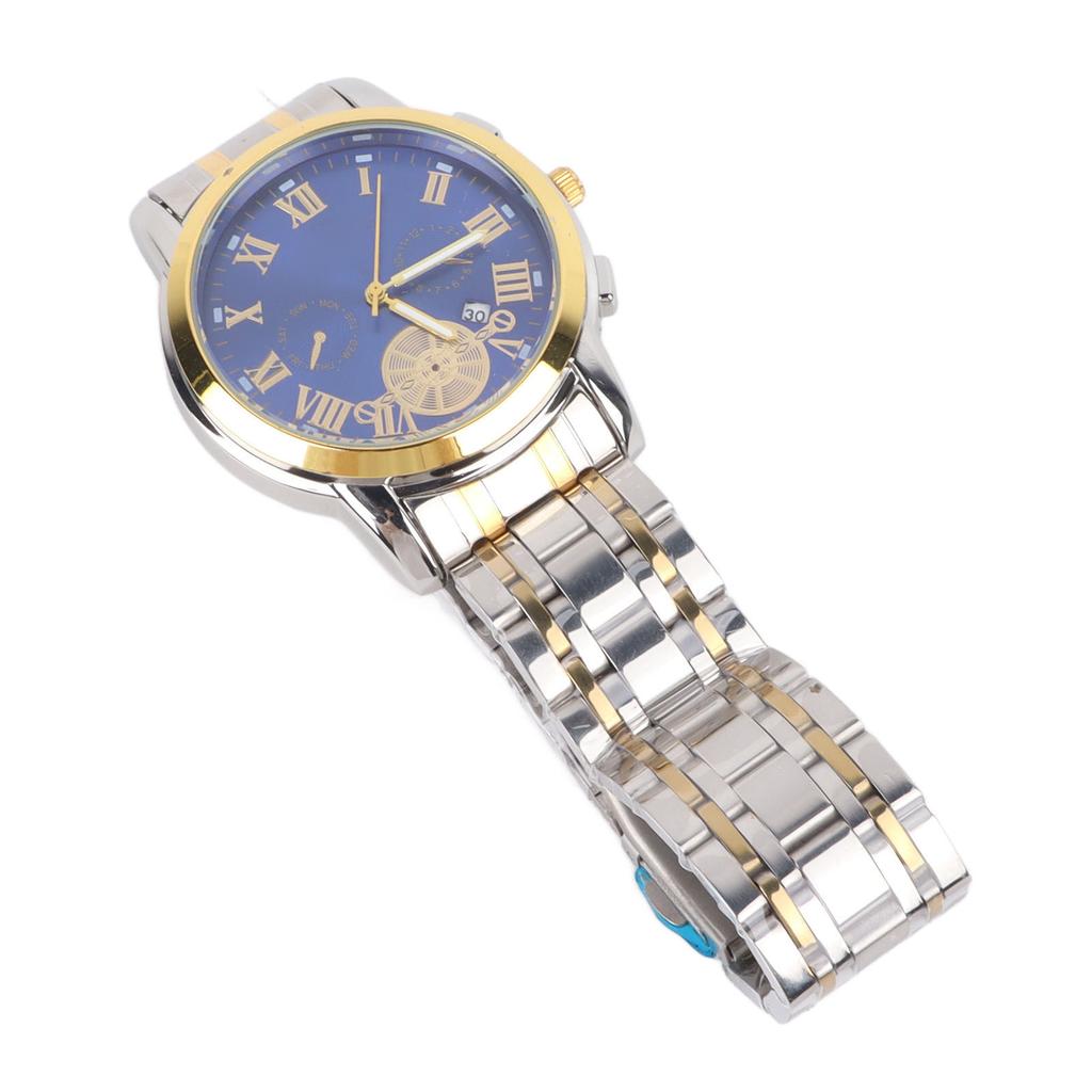 Men Wrist Watch Waterproof Stainless Steel Strap Watch with Watchband Remover for Office Travel Gold