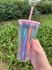 not predrilled 480ml 16oz clear plastic snow globe tumbler snow globe cup with straw and lid